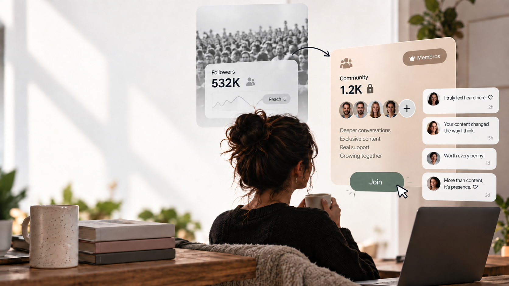 A Creator moves from a large social following to a smaller, closer community of members.