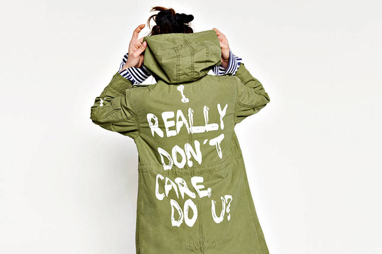 A jacket with the words I REALLY DON'T CARE, DO U?